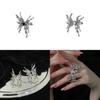 Unique Butterfly Open Ring With Black Zircon Stone For Women Trendy Fashion Accessory