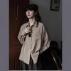 Retro Hong Kong Style Solid Color Long-sleeved Shirt for Women Autumn New Green Design with Loose Shirt Inside