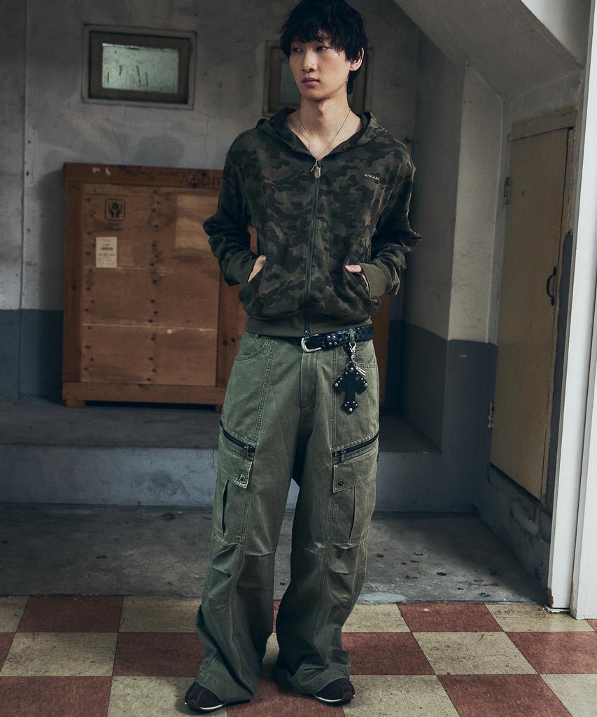 AAKAM Knee Pin-Tuck Zippered Cargo Pants (Khaki)
