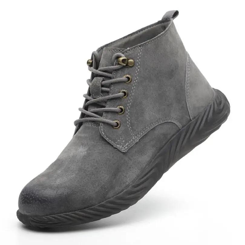 Mens Work Boots Fashion Outdoor Steel Toe Cow Leather Steel Toe Shoes Men Anti Slip Puncture Proof Safety Shoes Boot Man