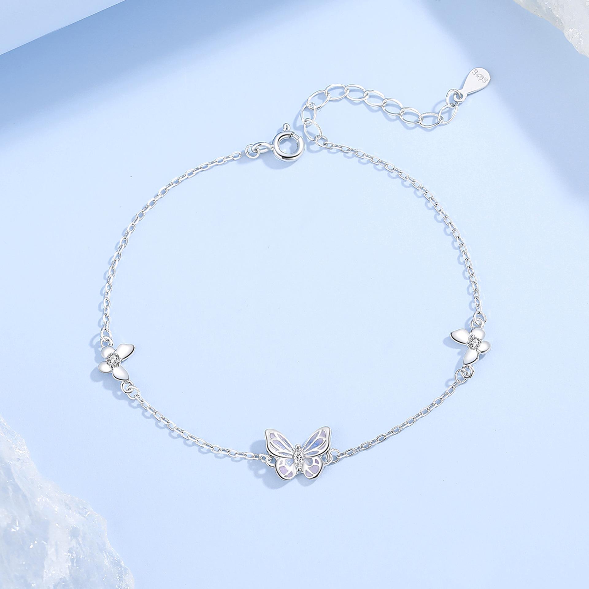 Tichia Starlight Butterfly Bracelet: Women s S925 Sterling Silver with Enamel Luminous Purple Butterfly Design. 925 Silver