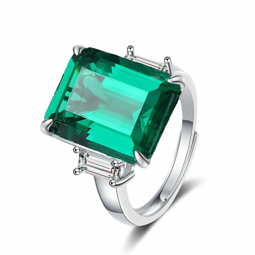 Elegant S925 Sterling Silver Emerald & Simulated Pigeon Blood Red Ring | Women's Fashion Statement