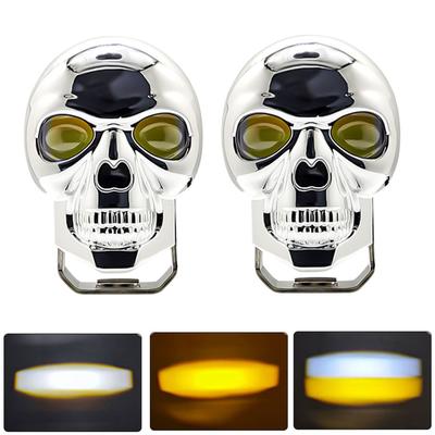 2Pcs Motorcycle Driving Fog Lights LED Pod Lights Bar Skullshaped Spotlight Auxiliary Light