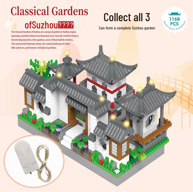 Lego-Compatible Micro-Particles: Yellow Crane Tower Suzhou Garden Chinese-Style Building Blocks