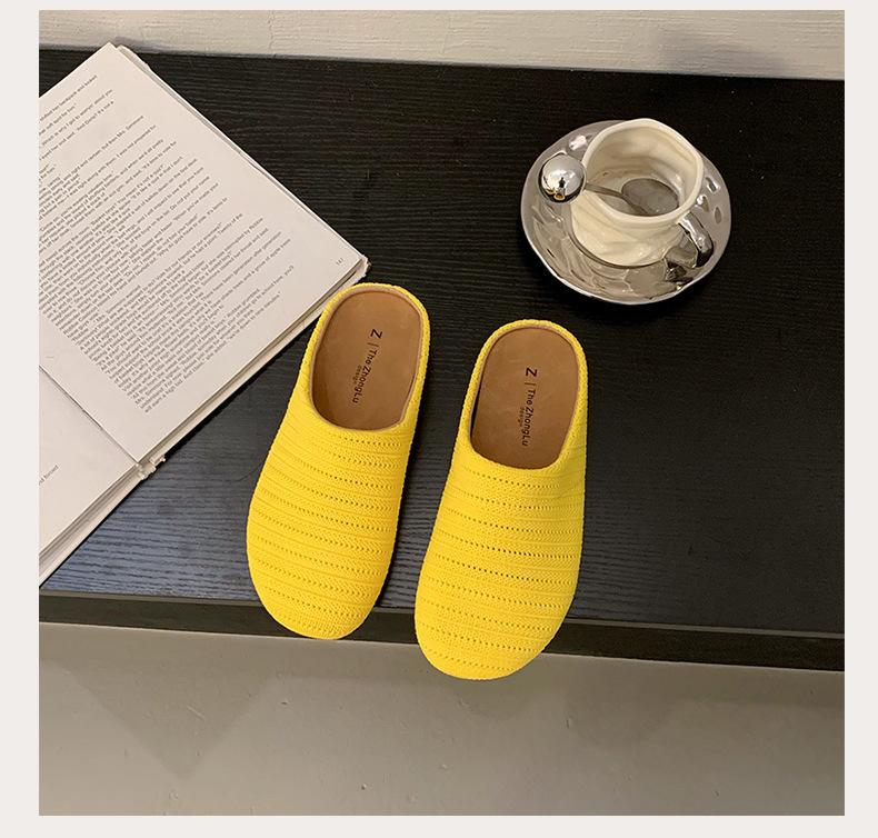 

Retro niche woven bag head half slippers women s outer wear summer lazy people pedal soft-soled square head muller shoes 40 жёлтый