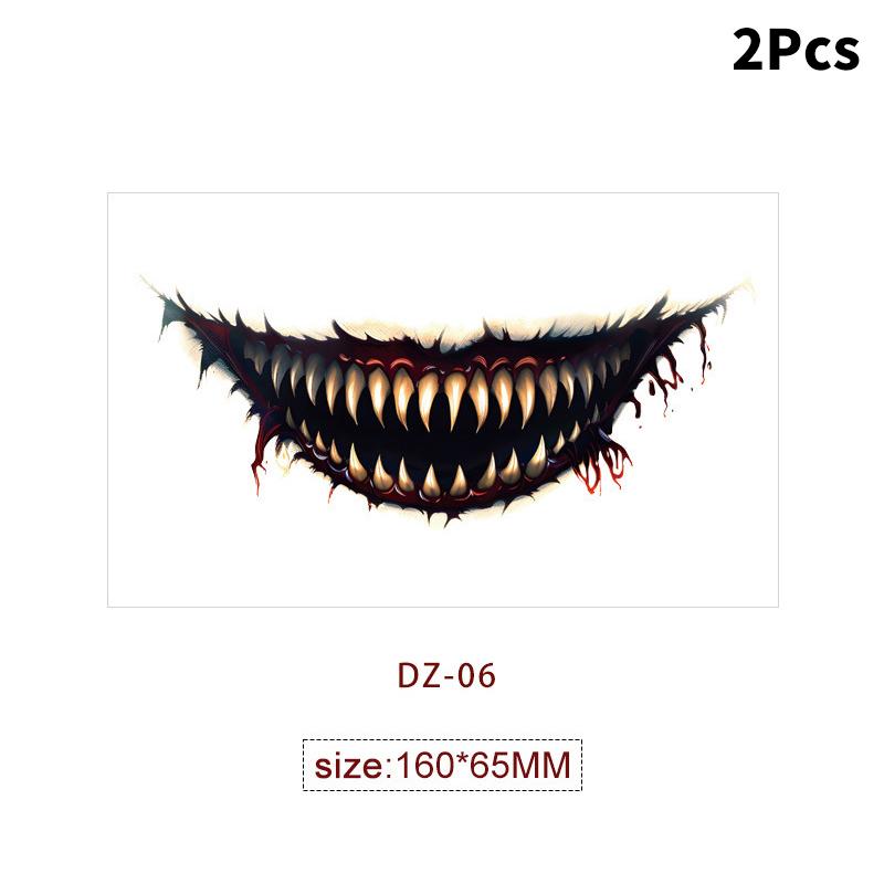 

2 листа водонепроницаемых татуировок для вечеринки в честь Хэллоуина, страшные временные татуировки в виде рта для женщин, мужчин, макияжа для лица, поддельные татуировки as the picture