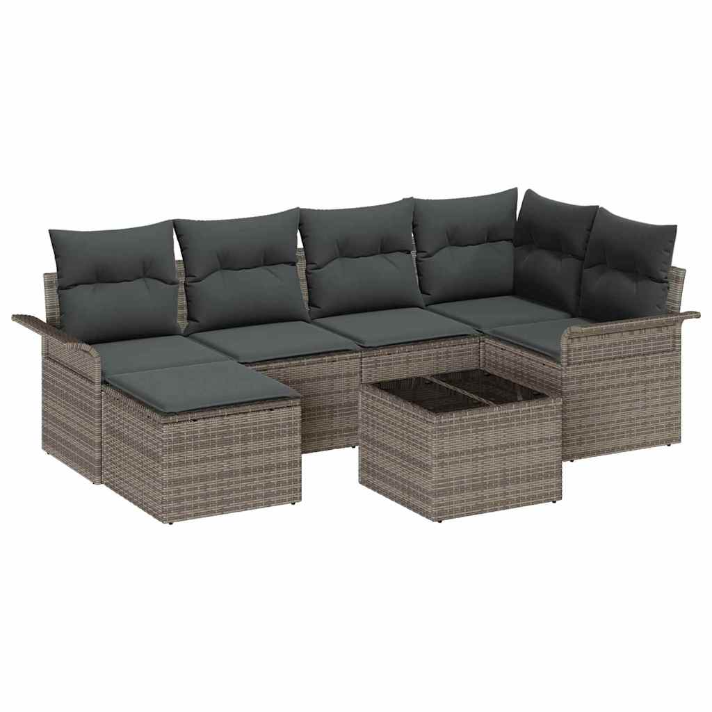 7 Piece Grey Poly Rattan Garden Sofa Set with Storage
