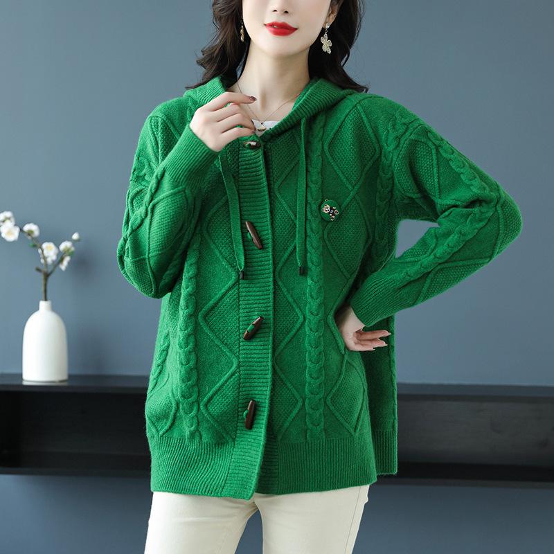 Knitted Sweater Cardigan Women's Spring Autumn 2025 New Long Sleeve Loose Hooded Casual Sweater Jackets Female Knitwear