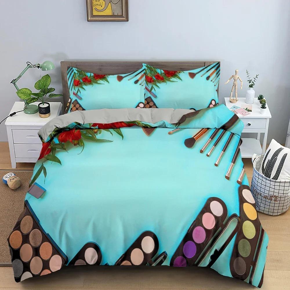 Fashion Women's Cosmetics Bedding Set Girl's Bedroom Duvet Cover Set King Queen Twin Size Luxury Bedclothes Home Decor