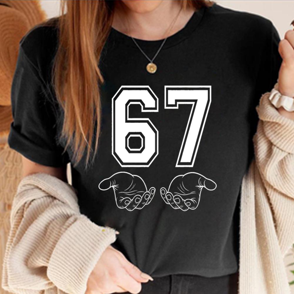 Funny Six Seven T-shirt 67 Hand Tshirt Meme Generation Alpha Tshirt 67 Tee Unisex Short Sleeves Tops Funny Gen Alpha Gift
