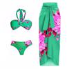 1011 European and American new bikini neck sexy printed split swimsuit and wrap skirt set 1111 quick drying