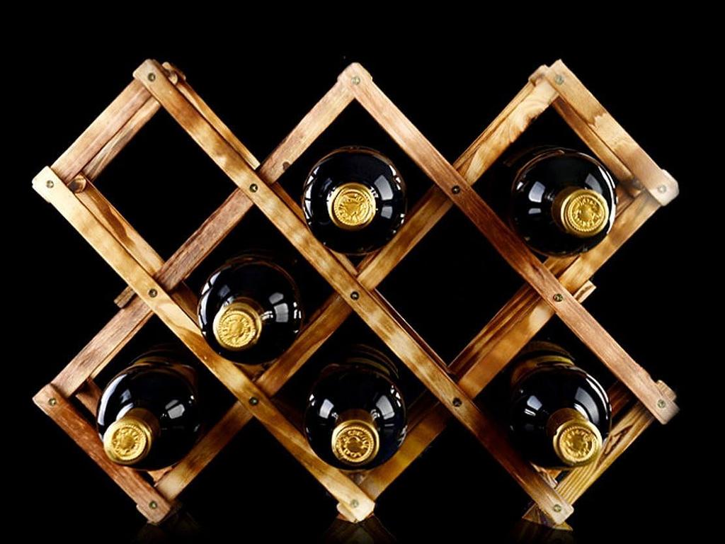 Anberotta Folding Wooden Wine Rack, Vintage Wine and Champagne Bottle Holder, Wood Storage Case, Stand, Interior Display (Holds 10 Bottles) N-W77