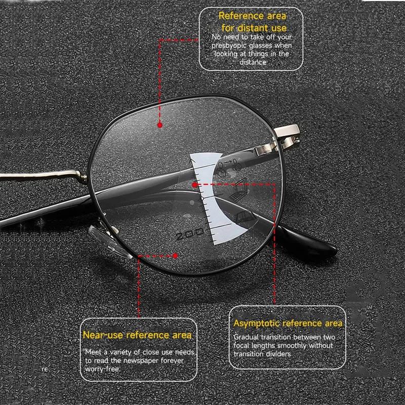 Multifocal Progressive Anti Blue Light Reading Glasses Retro Women Men Metal Near and Far Double Use Presbyopic Eyewear