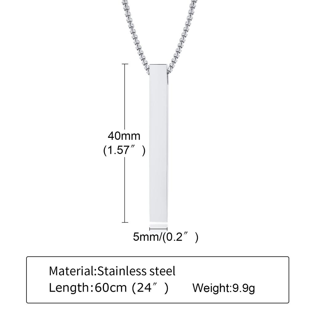Personalized 1-4 Sides Pillar Necklace for Men Women,Stainless Steel Rectangle Vertical Bar Pendant Necklace Gifts