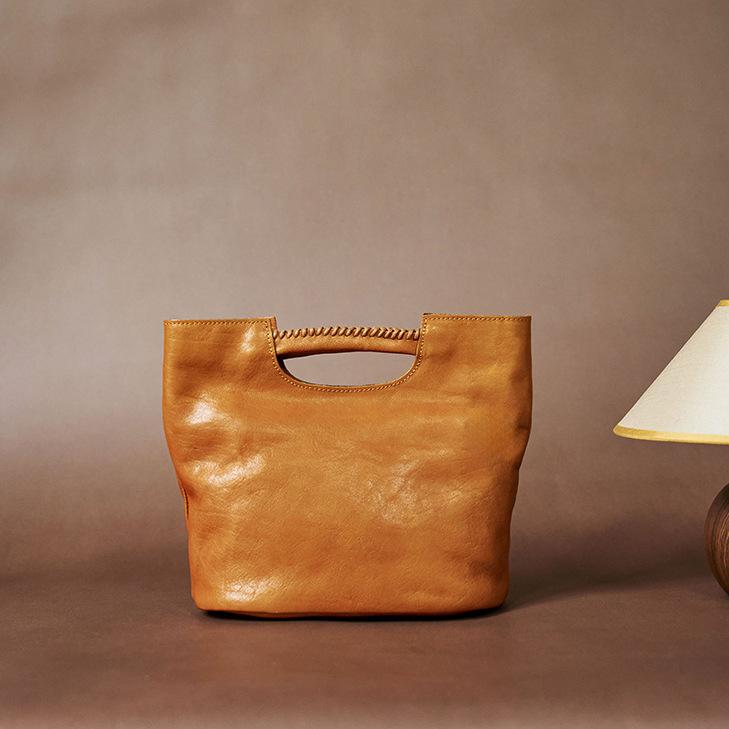 Modische Damen Tasche Retro Stil Leder Beutel Tasche Damen Ganzbaum Creme Gemüsegegerbtes Rindsleder Tragbar Umhängetasche Damen Tasche