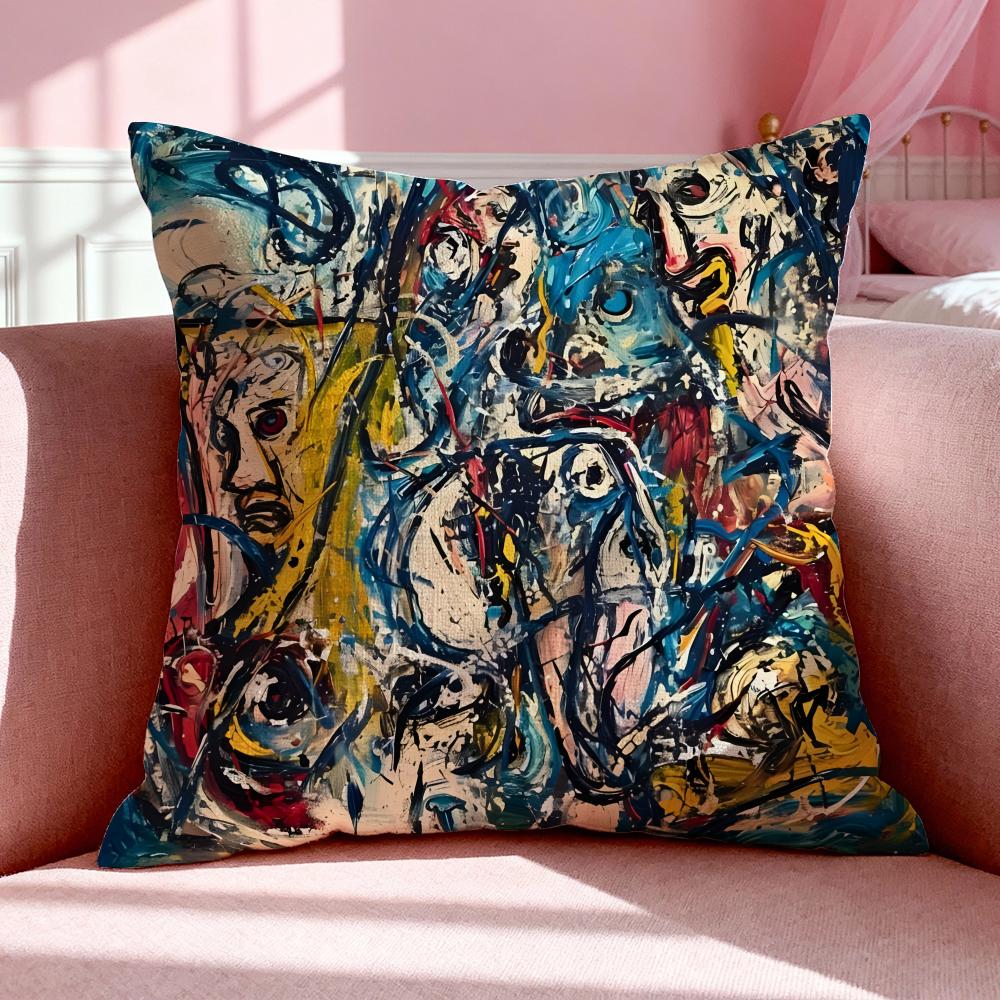 Art JJackson Pollock Art Cushion Cover Breathable Linen Pillowcase Summer Odorless EcoFriendly Invisible Zipper Washable