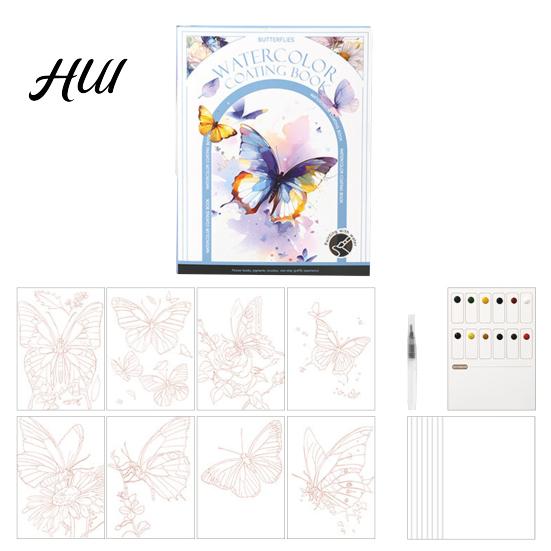 Travel Watercolor Painting Kit Portable Gouache Book Tri-Fold Design Pad Set with Art Creation 12 Color Grids Ergonomic Brush Stress Relief All-in-one