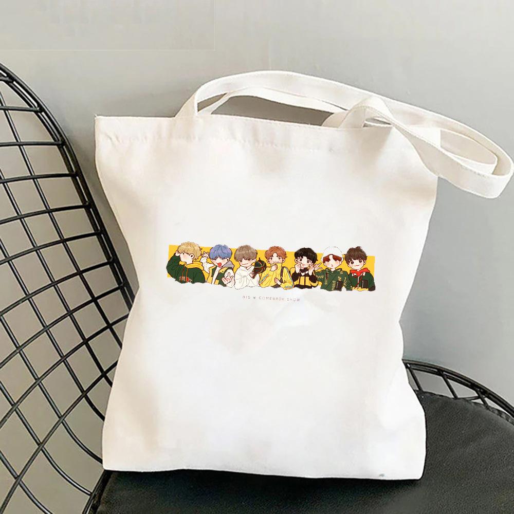 Korean Style Letter Print Canvas Tote Bag for Women Men Fashionable Shoulder Handbag Trendy Daily Shopping Bag