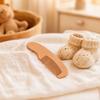 Soft Wool Bath Brush for Baby, Gentle Newborn Skin Cleanser with Natural Cherry Beech Wood Handle, Non-Irritating Infant Bath Scrubber