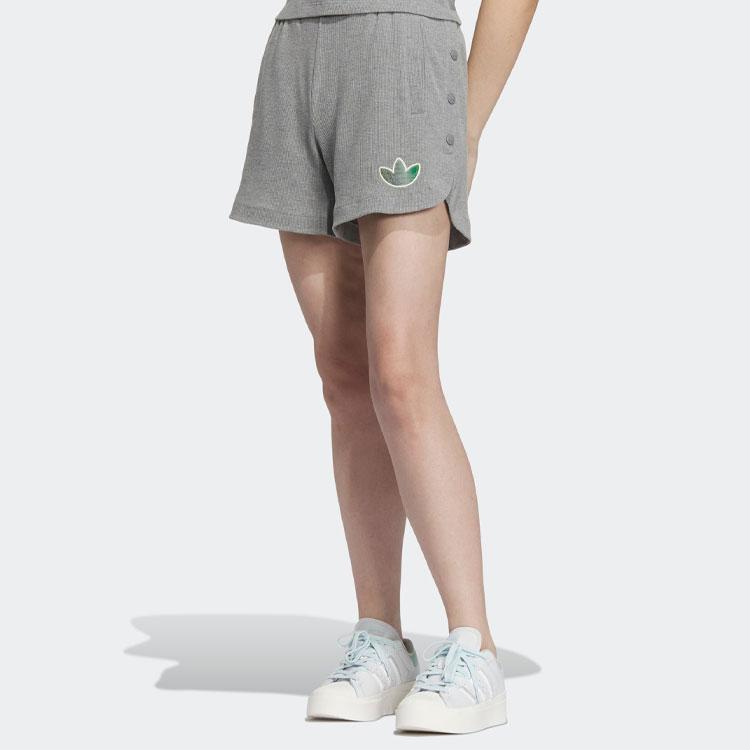 Adidas Originals Trefoil Logo Print Regular-Fit Casual Shorts Women Shorts Basic-Heather-Grey IK8623