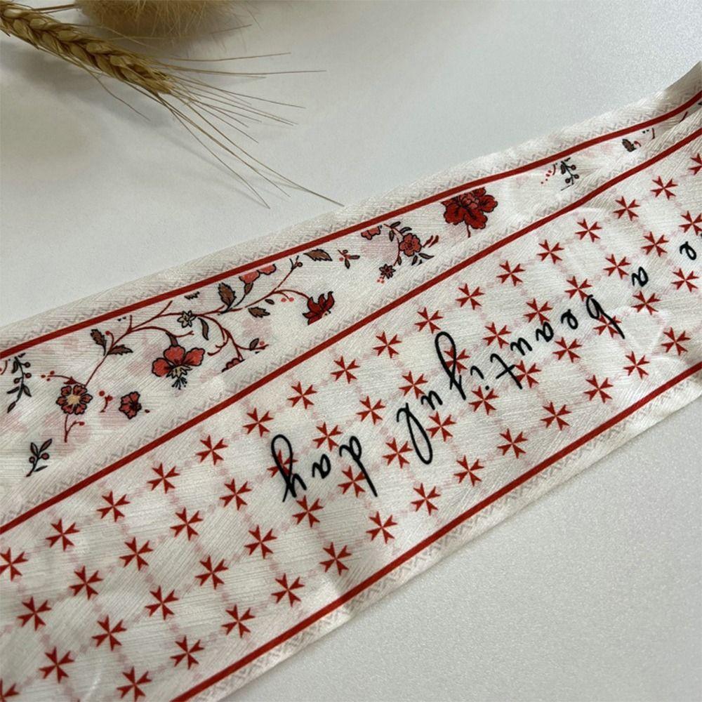 Long Thin Satin Silk Ribbon Scarf Fresh Floral Bag Strap Summer Fashion Accessory  for Women