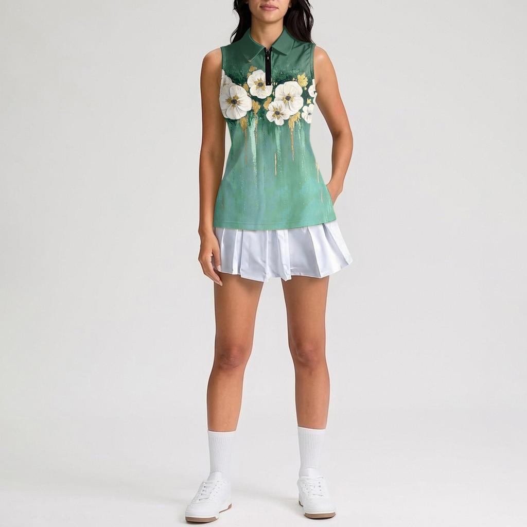 Camiseta Polo de Golf sin Mangas para Mujer con Cuello con Cremallera, Camiseta sin Mangas Deportiva Estampada para Deportes y Actividades al Aire Libre