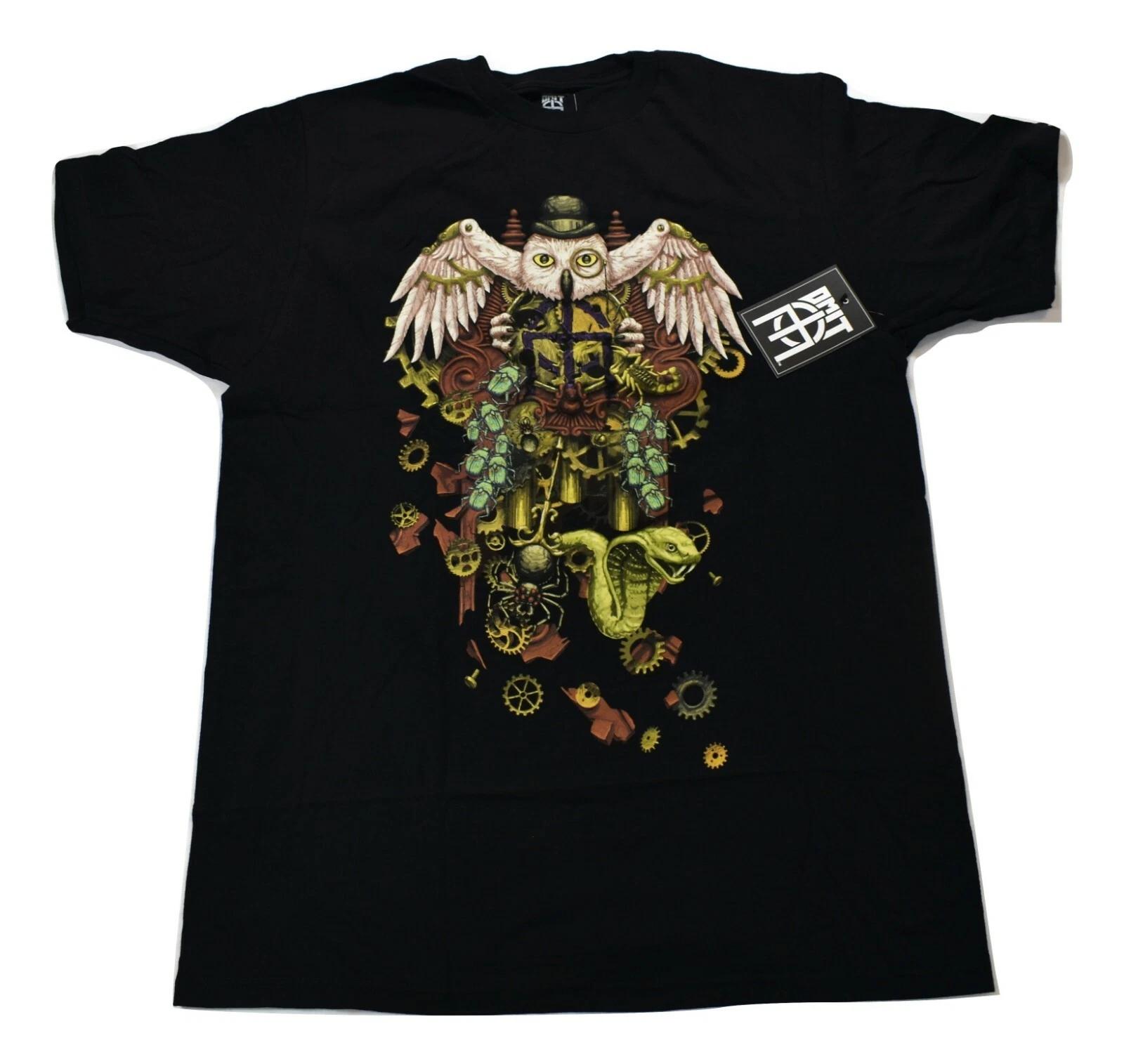 Omit Apparel Mens Monocle Owl Horologist Clock Gears Black Shirt New Large 3XL