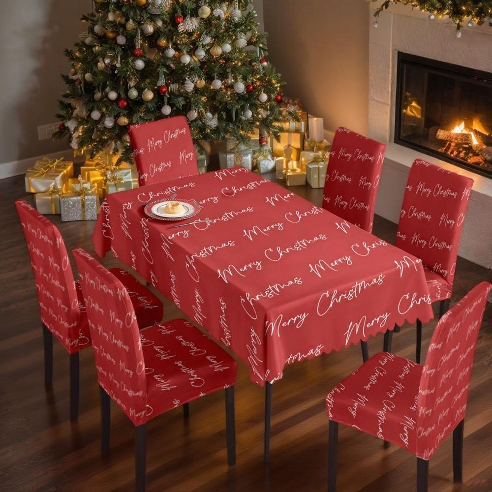 Christmas Printed Tablecloth Stretch Chair Covers Waterproof Dustproof Dining Set for Home Holiday Decor
