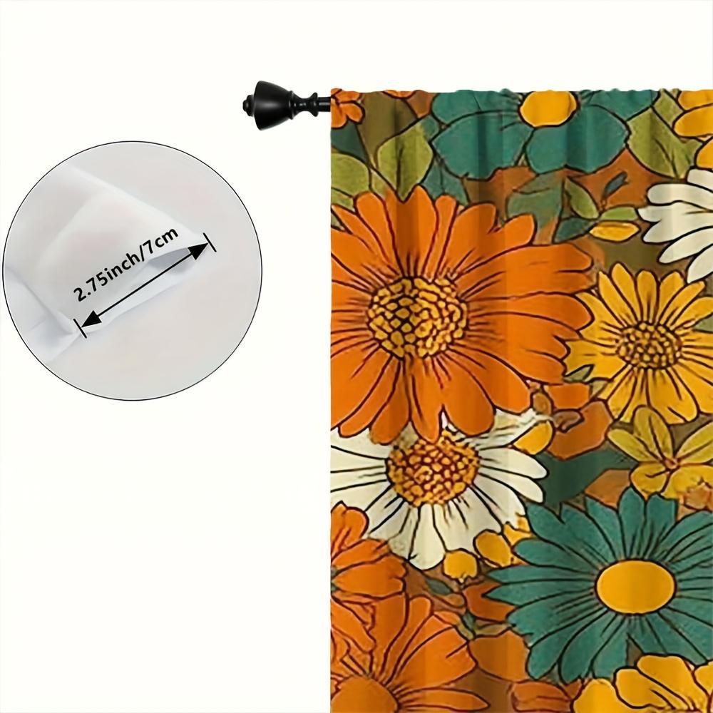 Grooviges 70er Jahre Gänseblümchen Vorhang Set 2 Stück Stangentasche Halbtransparent für Wohnzimmer Schlafzimmer Dekoration