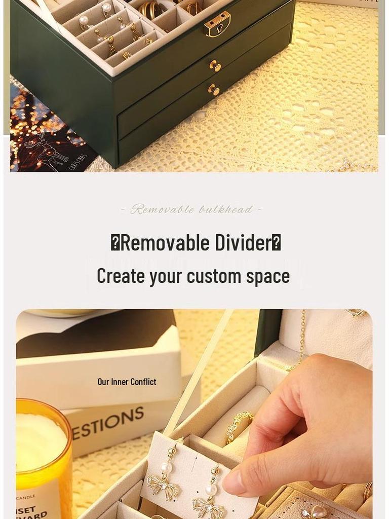 Three-Layer Leather Jewelry Box with Lock - Large Capacity, Dustproof, Multifunctional Storage