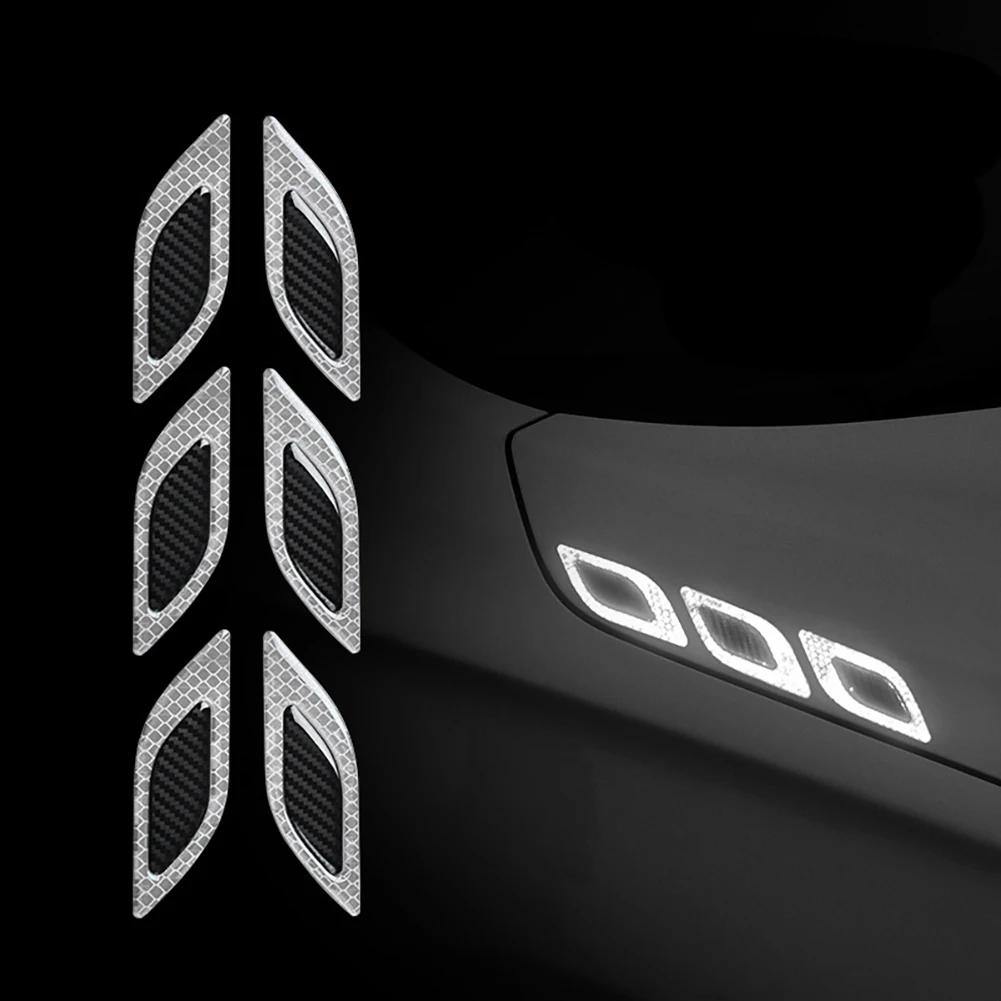 6pcs Car 3D Reflective Carbon Fiber Sticker Fashion Car Styling Reflective Strips Night Safety Warning Auto Exterior Accessories