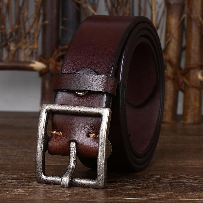 4.3Cm Wide Thickened First-Layer Cowhide Belt Men'S Genuine Leather Pure Copper Pin Buckle Simple Retro Casual Jeans Belt