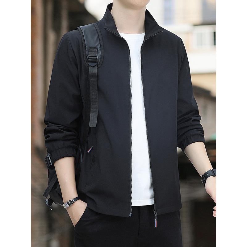 Spring and Autumn Coat Men's 2025 New Autumn and Winter Velvet Solid Color Stand-up Collar Loose Trench Coat Casual Jacket Top