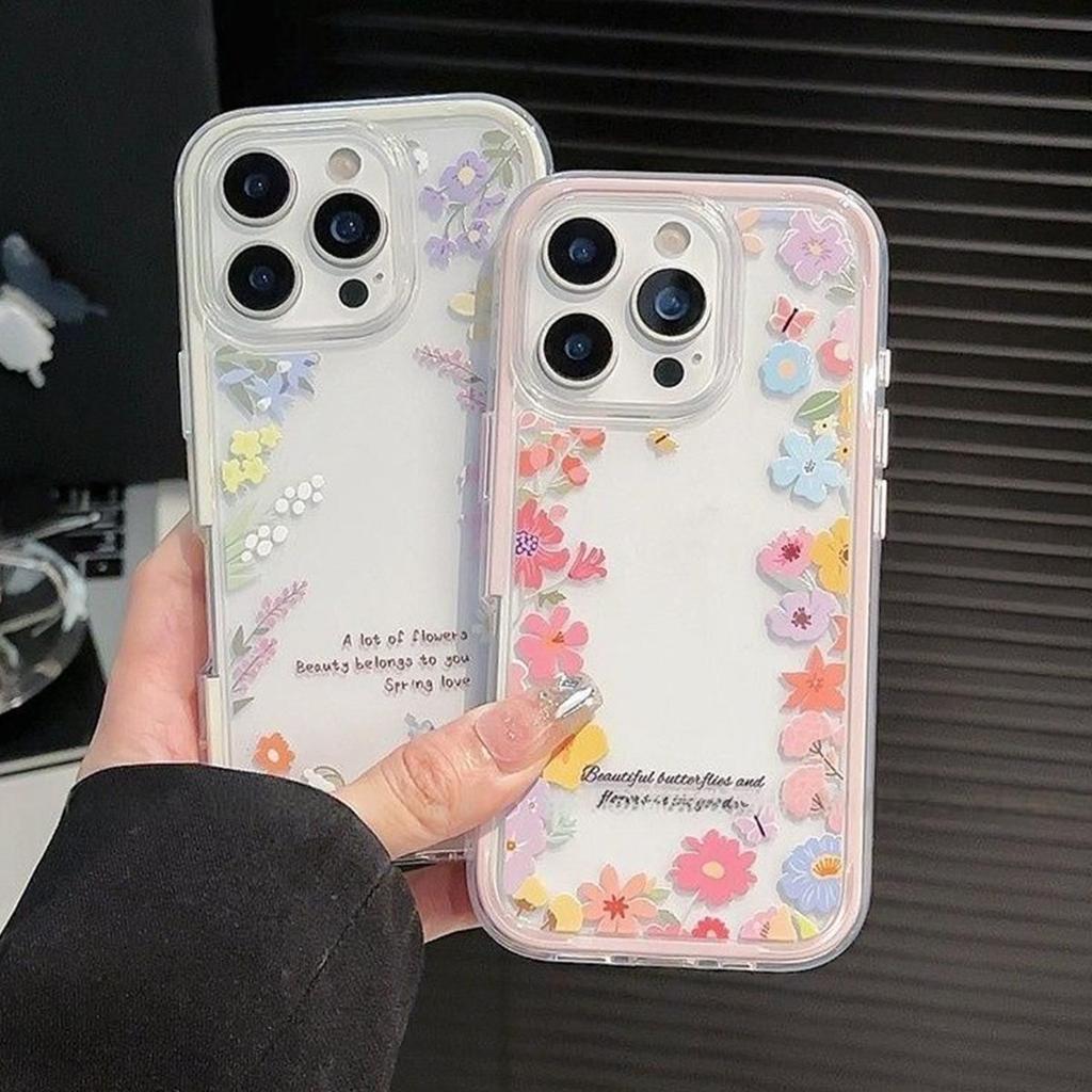 ins Summer Round of Flowers for Apple 17/16iPhone15 Color Edge Phone Case 13 Fresh 12 Premium 14