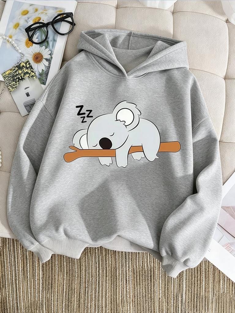 Felpa con Cappuccio per Bambini Stampa Koala Addormentato su Ramo Cartone Animato Felpa Larga Oversize Pullover Quotidiano per Ragazzi e Ragazze