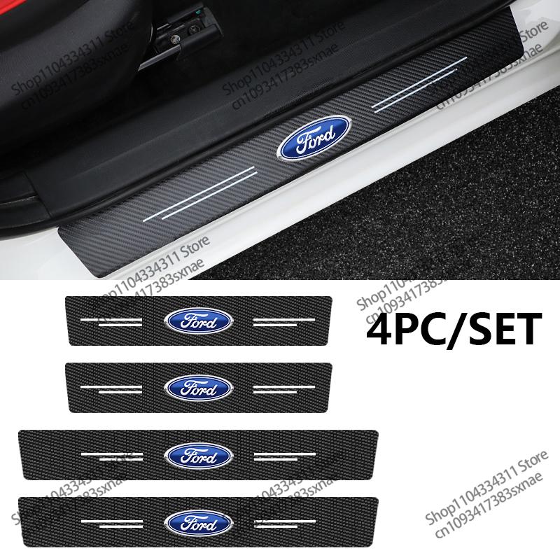 4/8Pcs Car Threshold Strip Carbon Fiber Sticker For Ford Ranger Focus Kuga Mustang Mondeo Car Door Sill Protector Accessories