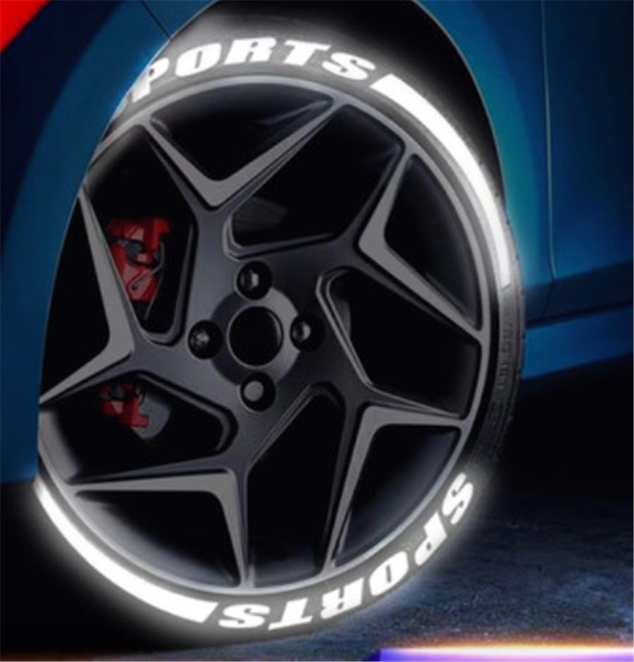 3D 8 Groups Sports Blade Night Reflective Permanent Tire Lettering Car Decals Decoration Stickers Kit Stickers for 4 Tires