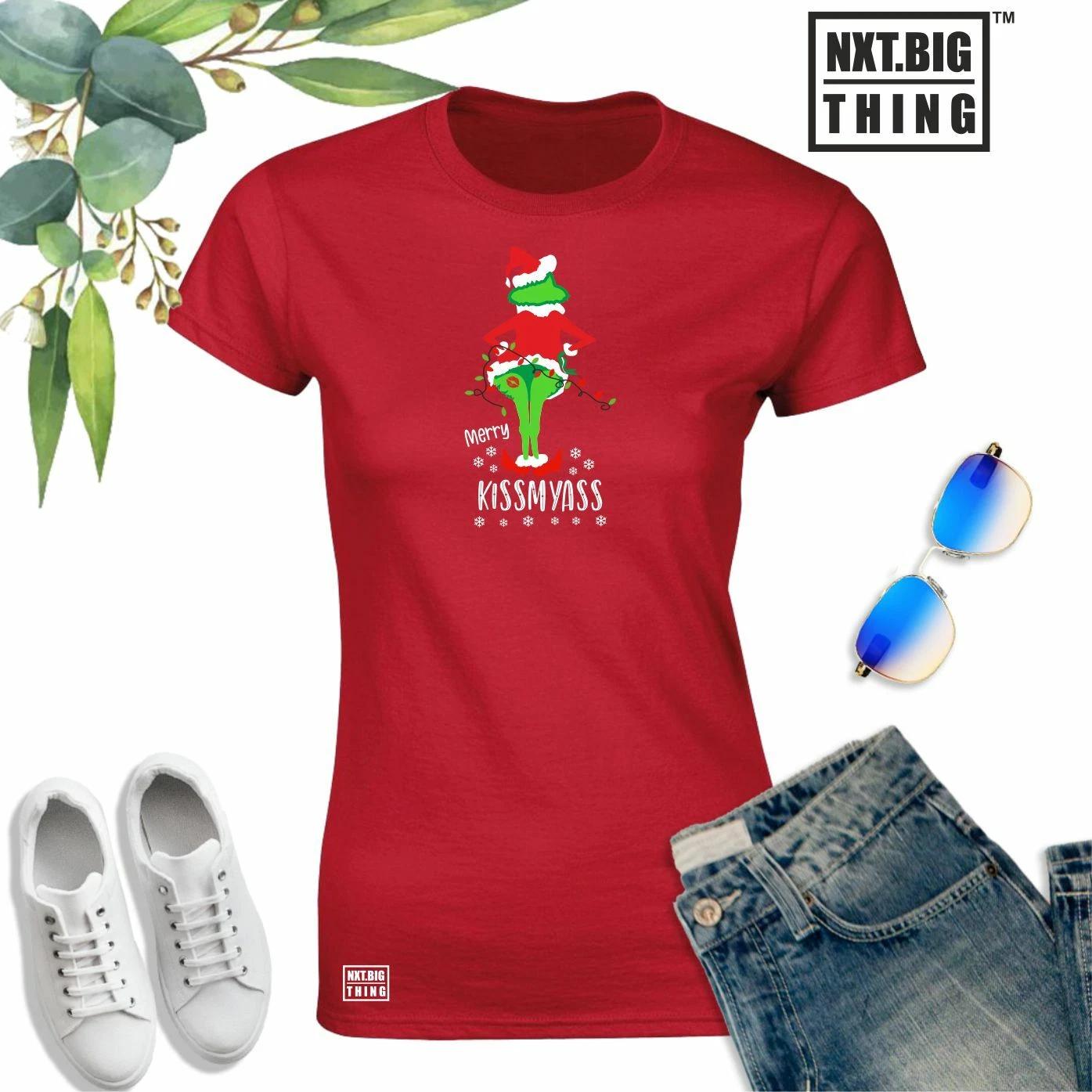 Merry Kissmyass T Shirt Funny Rude Offensive Joke Christmas Xmas Gift Women Top XL
