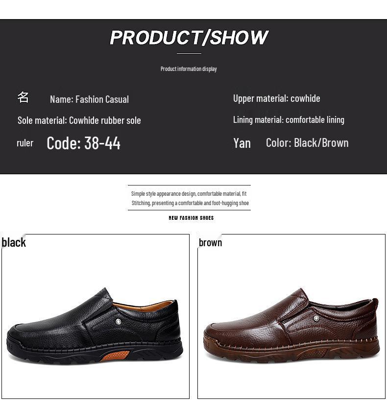 Men's Autumn Low-Top Slip-On Leather Shoes - Versatile, Breathable Casual Driving Footwear in Large British Style.