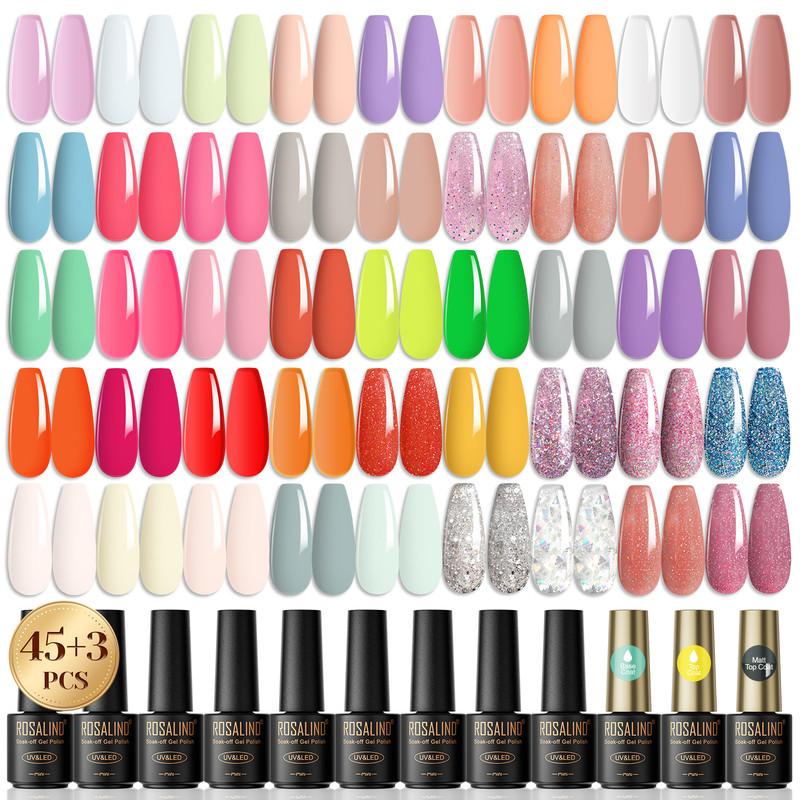 ROSALIND 48pcs UV Nail Kits Gel Set Nail Gel Glossy Matte Effect Nail Polish Soak Off Hybrid Semi Permanent Nail Art
