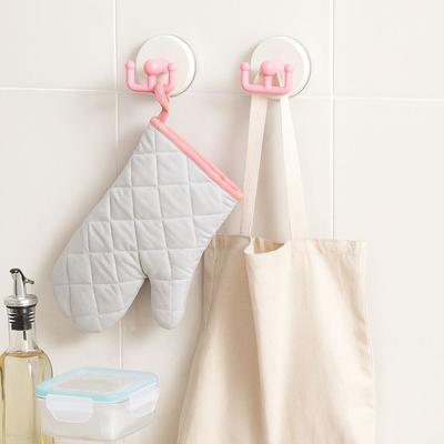 5pcs Vacuum Pressing Suction Cup Hook High Load Capacity No Drill Wall Mounted Hook Double-hook Plastic Door Hook