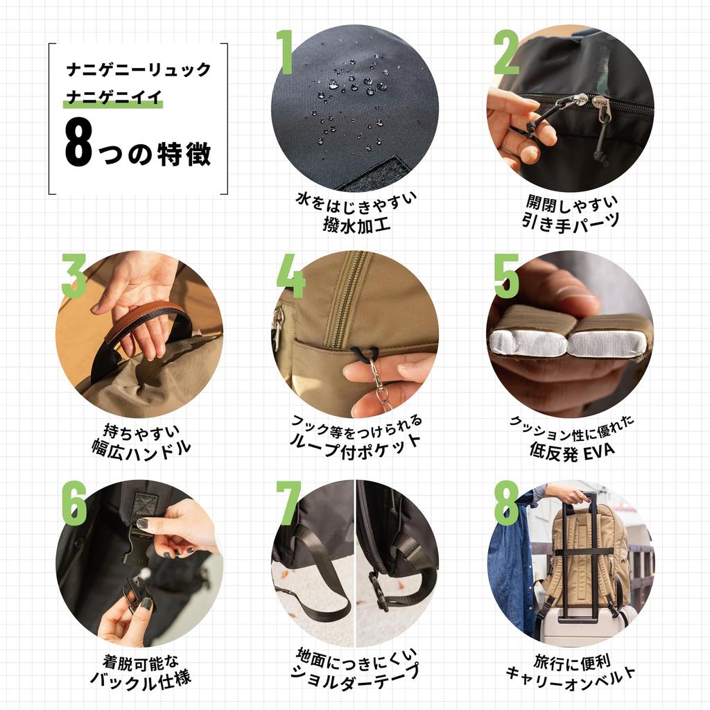 DOD Nanigeni Backpack, Lightweight, Water-Repellent, 11 Pockets, BA132-BG