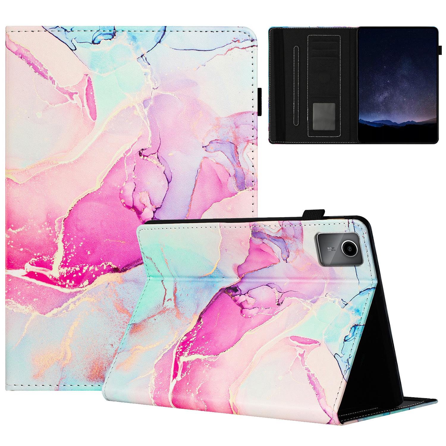 

For Lenovo Tab M11/Xiaoxin Pad 11 2024 Case Marble Leather Protective Tablet Cover Auto Wake Sleep Pink