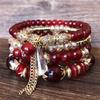 Crystal Tassel Bohemian Crystal Bracelet Multi-Layer Elastic Rope Tassel Bracelet Handmade Beaded Adjustable Women Bracelet