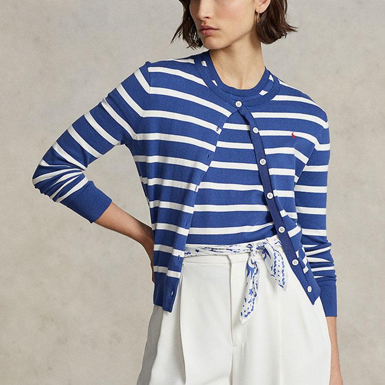 Polo Ralph Lauren Ss23 Logo Embroidered Striped Long Sleeve Knit Sweater Women sweater Blue WMPOSWENC020614-400