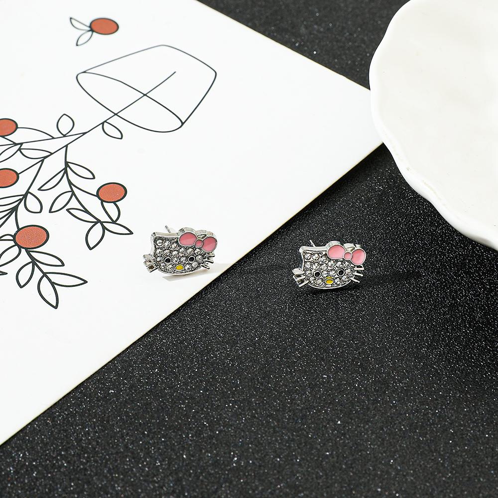 Sanrio Cartoon Anime Hello Kitty Earrings Fashion Cute Kitty Cat Ear Studs For Women Girls Jewelry Accessories Gifts
