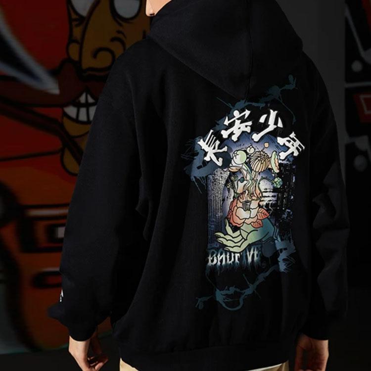 Li-Ning Embroidered Print Hooded Pullover Long Sleeve Sweatshirt Unisex Sweatshirt Black AWDRF91-1