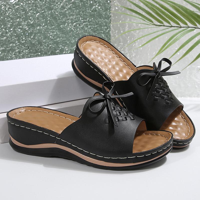 

Fashion Summer Womens Wedge Heel Sandals 2025 Fashion Non Slip Beach Slippers Woman Bowknot Platform Slide Sandals Plus Size Women Sheos 43 чёрный