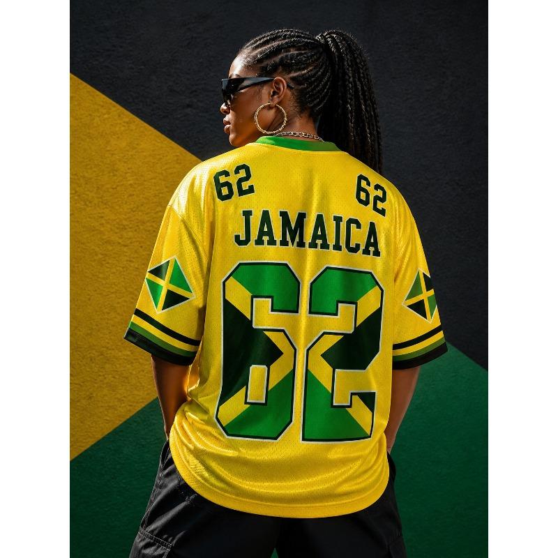 Summer Casual Sports Shirt with Ghana Print, V-neck, Short Sleeve, Loose Fit, Fashionable Street Style, Men s and Women s Top S