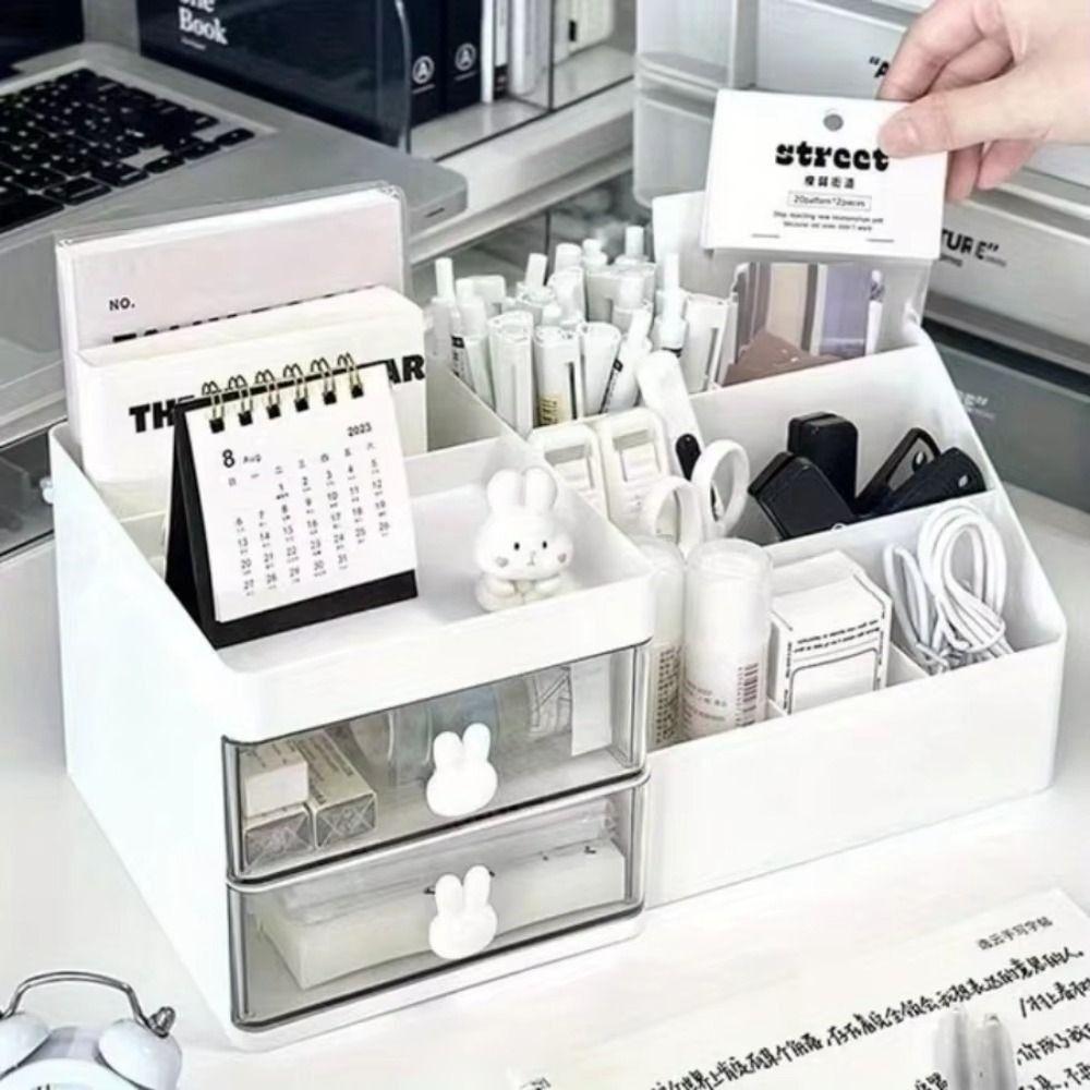 10 Compartments Cosmetic Drawer Organizer Cute Bunny Makeup Storage Case  Dressing Table